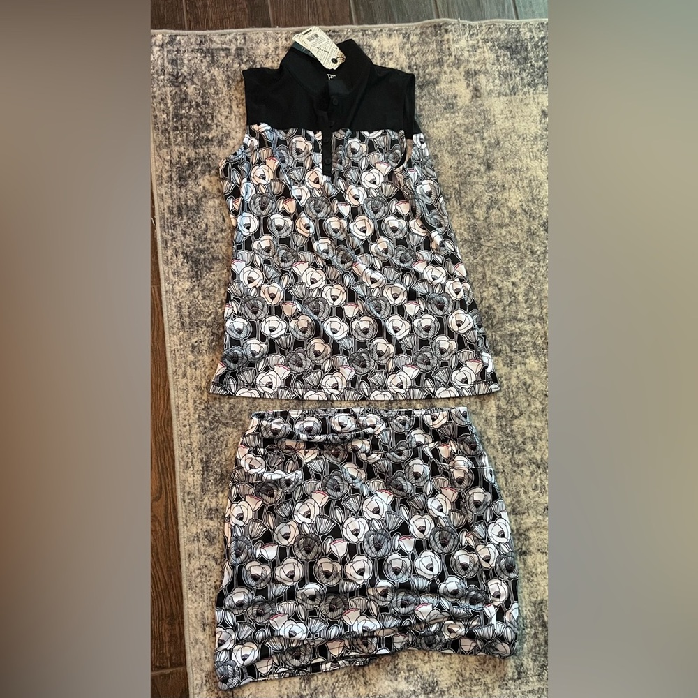 EPNY Floral Black and White Women's Skirt and Top set golf